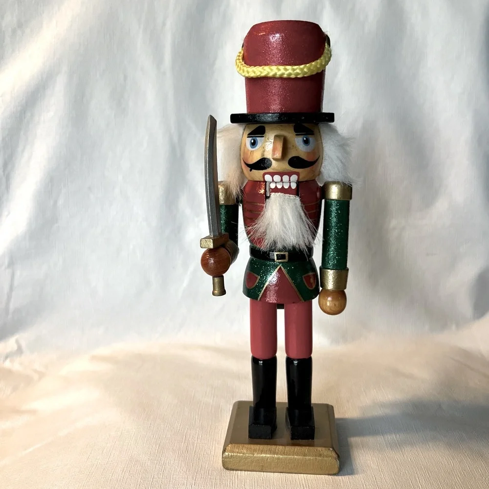 Christmas Wooden Nutcracker Red & Green Coat 10.5 in